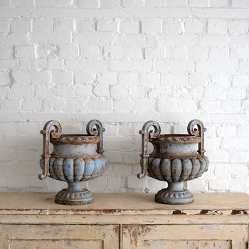 Pair of Antique Cast Iron Urns