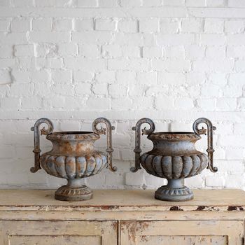 Pair of Antique Cast Iron Urns