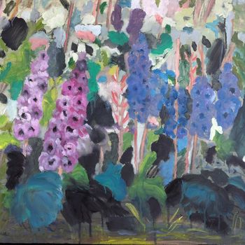 Hollyhocks - Jane E Waters